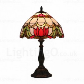 Lotus Flower Design Retro 12 inch Stained Glass Desk Lamp Living Room Bedroom Study Room