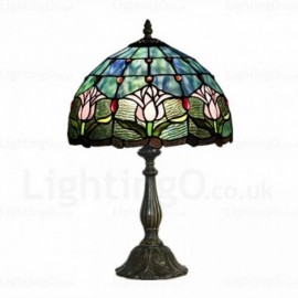 Retro Lotus Flower Lamp Shade 12 inch Stained Glass Desk Lamp Living Room Bedroom Study Room