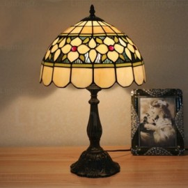 Flower Lamp Shade Retro 12 inch Stained Glass Desk Lamp Living Room Bedroom Study Room