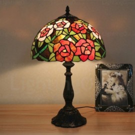 Rose Lamp Shade Retro 12 inch Stained Glass Desk Lamp Living Room Bedroom Study Room