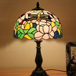 Dragonfly Lamp Shade Retro 12 inch Stained Glass Desk Lamp Living Room Bedroom Study Room
