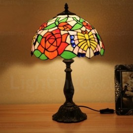 Rose Lamp Shade Retro 12 inch Stained Glass Desk Lamp Living Room Bedroom Study Room