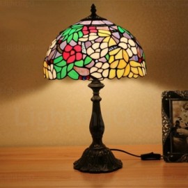 Flower Lamp Shade Retro 12 inch Stained Glass Desk Lamp Living Room Bedroom Study Room