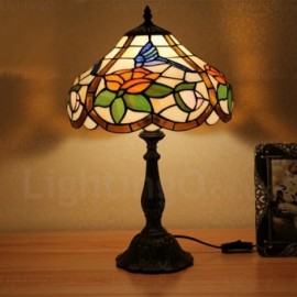 Rose Lamp Shade Retro 12 inch Stained Glass Desk Lamp Living Room Bedroom Study Room