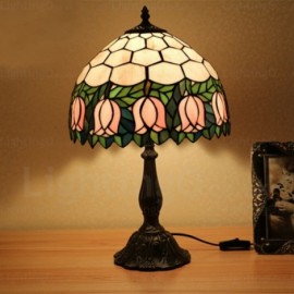 Tulip Lamp Shade Retro 12 inch Stained Glass Desk Lamp Living Room Bedroom Study Room