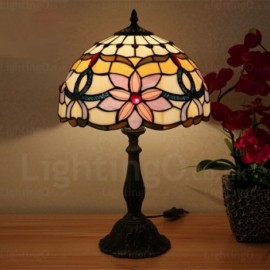 Lotus Flower Lamp Shade Retro 12 inch Stained Glass Desk Lamp Living Room Bedroom Study Room