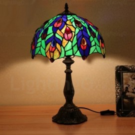 Phoenix Tail Gemstone 12 inch Handmade Stained Glass Table Lamp Living Room Bedroom Study Room
