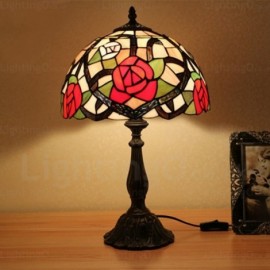 Rose Flower Lamp Shade Exquisite 12 inch Handmade Stained Glass Table Lamp Living Room Bedroom Study Room