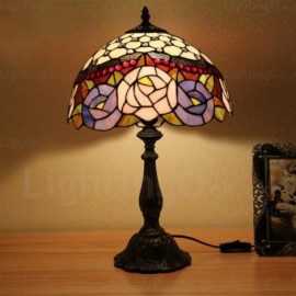 Rose Flower Lamp Shade Exquisite 12 inch Handmade Stained Glass Table Lamp Living Room Bedroom Study Room
