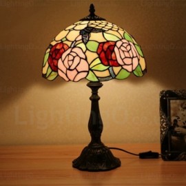 Rose Flower Lamp Shade Exquisite 12 inch Handmade Stained Glass Table Lamp Living Room Bedroom Study Room