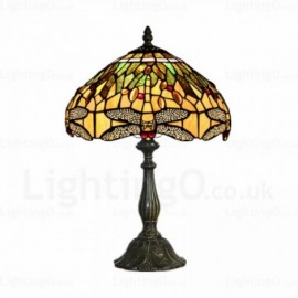 12 inch Stained Glass Table Lamp Dragonfly Lamp Shade Living Room Bedroom Study Room