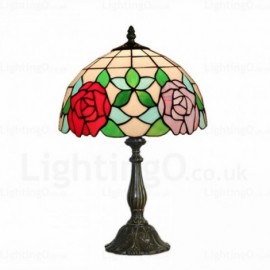 Rose Flower Design Luxury 12 inch Stained Glass Table Lamp Living Room Bedroom Study Room