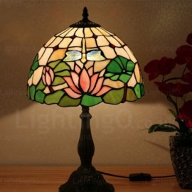 Lotus Pattern Design Exquisite 12 inch Stained Glass Table Lamp Living Room Bedroom Study Room