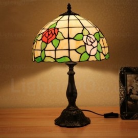 Rose Flower Design 12 inch Handmade Stained Glass Table Lamp Living Room Bedroom Study Room