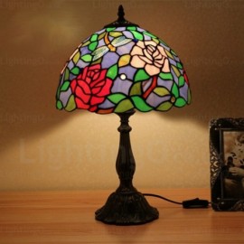 Rose Flower Design 12 inch Handmade Stained Glass Table Lamp Living Room Bedroom Study Room