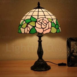 Rose Flower Design 12 inch Handmade Stained Glass Table Lamp Living Room Bedroom Study Room