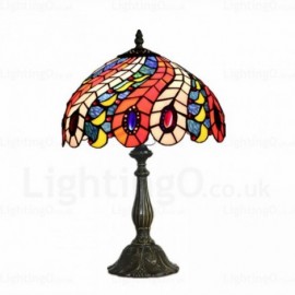 Phoenix Tail Design Exquisite 12 inch Stained Glass Table Lamp Living Room Bedroom Study Room
