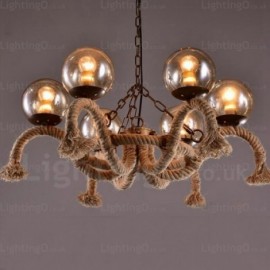 6 Light Vintage/Retro Pendant Lights with Glass Shade for Hallway, Living Room, Dining Room, Storeroom, Corridor, Bedroom, Balcony, Hotel