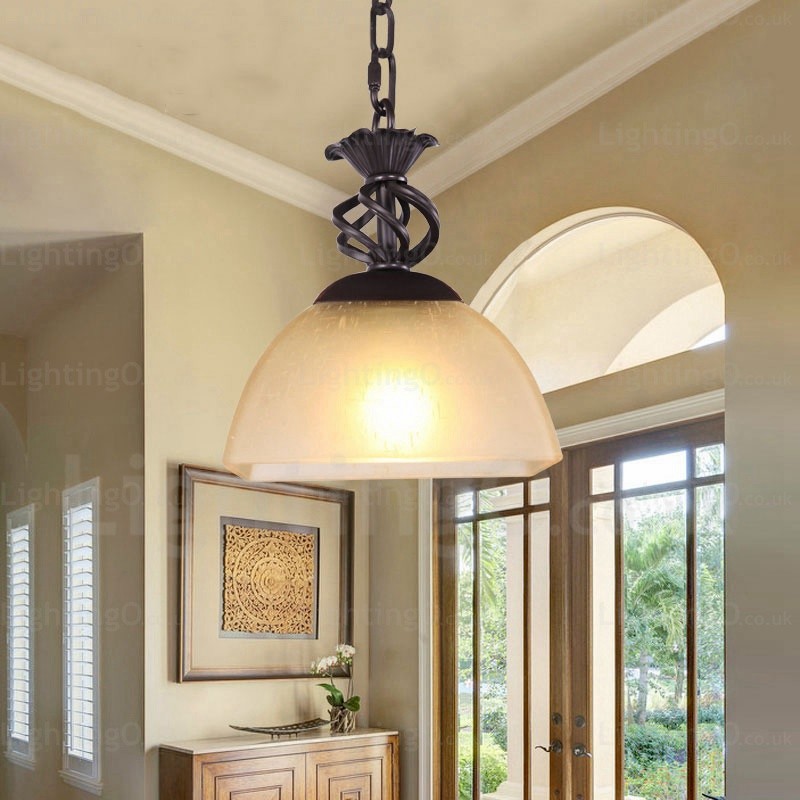 1 Light Country Rustic Pendant Lights With Glass Shade For Hallway