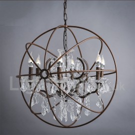 MAX:60W Diameter 60CM - 80CM Vintage Crystal Painting Metal Chandeliers Dining Room / Study Room/Office / Entry / Hallway Rusty Colour Pendant Light