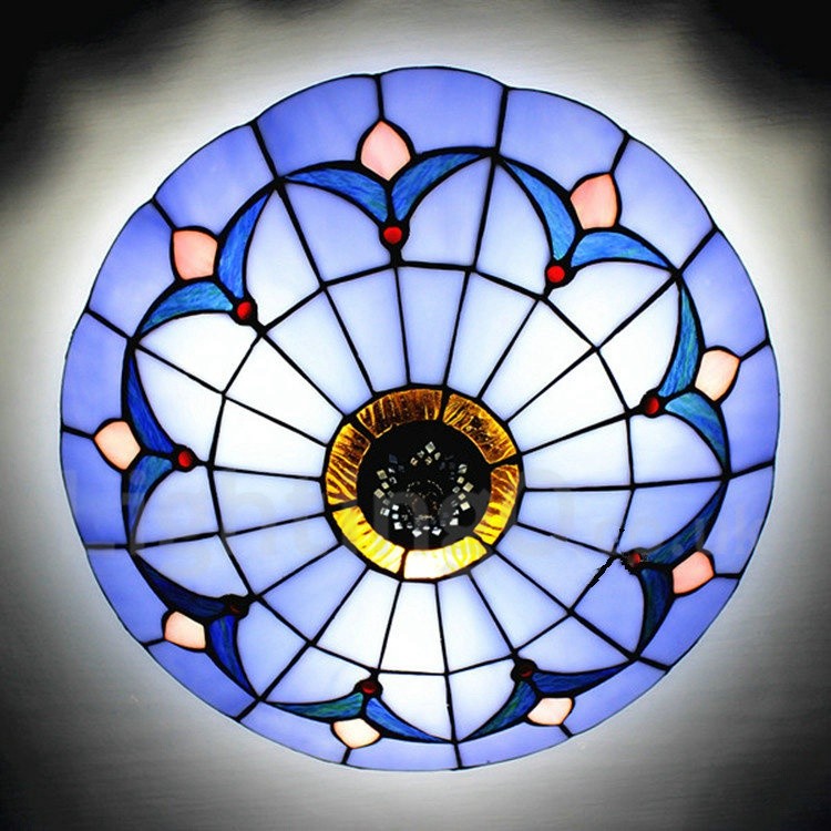 Tiffany Flush Mount Blue Stained Glass 12 Inch Flush Mount Ceiling