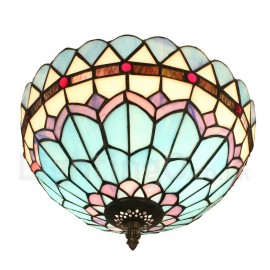 Diameter 30cm (12 inch) Handmade Rustic Retro Stained Glass Flush Mounts Colorful Pattern Shade Bedroom Living Room Dining Room