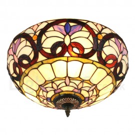Diameter 40cm (16 inch) Handmade Rustic Retro Stained Glass Flush Mounts Colorful Pattern Shade Bedroom Living Room Dining Room