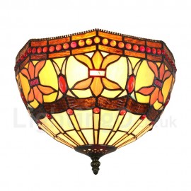 Diameter 30cm (12 inch) Handmade Rustic Retro Stained Glass Flush Mounts Colorful Pattern Shade Bedroom Living Room Dining Room