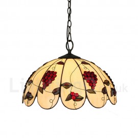 Diameter 40cm (16 inch) Handmade Rustic Retro Stained Glass Pendant Lights Grapes Pattern Glass Shade Bedroom Living Room Dining Room