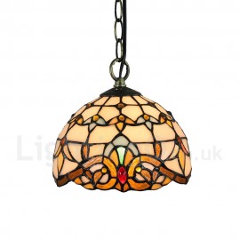 Diameter 20cm (8 inch) Handmade Rustic Retro Stained Glass Pendant Light Colorful Pattern Glass Shade Bedroom Living Room Light