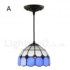 Diameter 20cm (8 inch) Handmade Rustic Retro Stained Glass Pendant Light Colorful Grid Pattern Glass Shade Bedroom Living Room Light