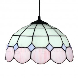 Diameter 30cm (12 inch) Handmade Rustic Retro Stained Glass Pendant Light Pink and White Pattern Glass Shade Bedroom Living Room Dining Room
