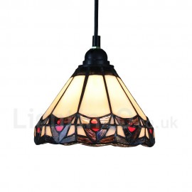 Diameter 20cm (8 inch) Handmade Rustic Retro Stained Glass Pendant Light Colorful Pattern Glass Shade Bedroom Living Room Light