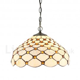 Diameter 40cm (16 inch) Handmade Rustic Retro Stained Glass Pendant Lights Scale Pattern Glass Shade Bedroom Living Room Dining Room