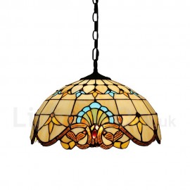 Diameter 40cm (16 inch) Handmade Rustic Retro Stained Glass Pendant Lights Multicolor Pattern Glass Shade Bedroom Living Room Dining Room