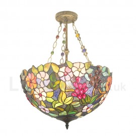 Diameter 40cm (16 inch) Handmade Rustic Retro Chandeliers Multicolor Flower Pattern Glass Shade Bedroom Living Room Dining Room