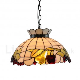 Diameter 40cm (16 inch) Handmade Rustic Retro Stained Glass Pendant Lights Fruits Pattern Glass Shade Bedroom Living Room Dining Room