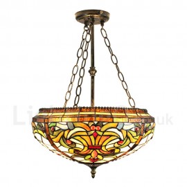 Diameter 40cm (16 inch) Handmade Rustic Retro Chandeliers Multicolor Pattern Glass Shade Bedroom Living Room Dining Room