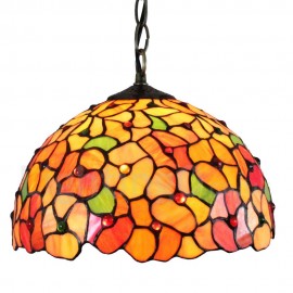 Diameter 30cm (12 inch) Handmade Rustic Retro Stained Glass Pendant Light Colorful Flower Pattern Glass Shade Bedroom Living Room Dining Room