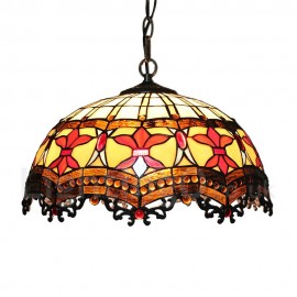 Diameter 40cm (16 inch) Handmade Rustic Retro Stained Glass Pendant Lights Multicolor Pattern Glass Shade Bedroom Living Room Dining Room