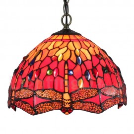 Diameter 30cm (12 inch) Handmade Rustic Retro Stained Glass Pendant Light Dragonfly Pattern Glass Shade Bedroom Living Room Dining Room