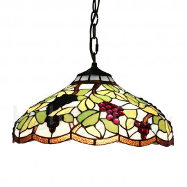 Diameter 40cm (16 inch) Handmade Rustic Retro Stained Glass Pendant Lights Multicolor Grapes Pattern Glass Shade Bedroom Living Room Dining Room