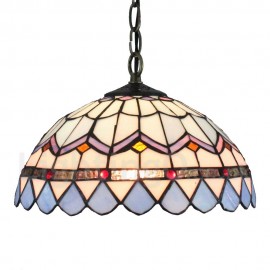 Diameter 30cm (12 inch) Handmade Rustic Retro Stained Glass Pendant Light Colorful Pattern Glass Shade Bedroom Living Room Dining Room