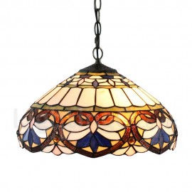 Diameter 40cm (16 inch) Handmade Rustic Retro Stained Glass Pendant Lights Multicolor Pattern Glass Shade Bedroom Living Room Dining Room