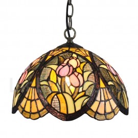 Diameter 30cm (12 inch) Handmade Rustic Retro Stained Glass Pendant Light Colorful Flower Pattern Glass Shade Bedroom Living Room Dining Room