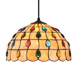 Diameter 30cm (12 inch) Handmade Rustic Retro Stained Glass Pendant Light Colorful Raindrops Pattern Glass Shade Bedroom Living Room Dining Room
