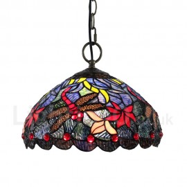 Diameter 30cm (12 inch) Handmade Rustic Retro Stained Glass Pendant Light Red Dragonfly Pattern Glass Shade Bedroom Living Room Dining Room