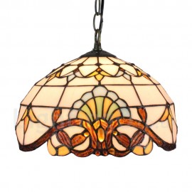 Diameter 30cm (12 inch) Handmade Rustic Retro Stained Glass Pendant Light Colorful Pattern Glass Shade Bedroom Living Room Dining Room