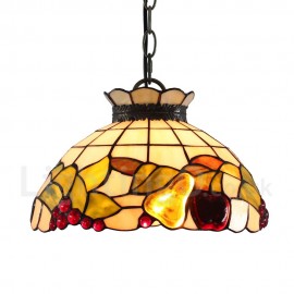 Diameter 30cm (12 inch) Handmade Rustic Retro Stained Glass Pendant Light Colorful Fruit Pattern Glass Shade Bedroom Living Room Dining Room