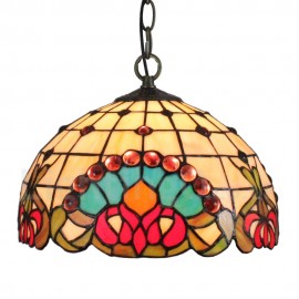 Diameter 30cm (12 inch) Handmade Rustic Retro Stained Glass Pendant Light Colorful Pattern Glass Shade Bedroom Living Room Dining Room